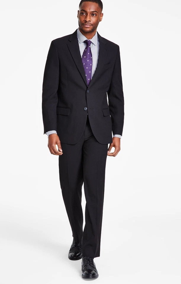 Nautica Mens Black Modern-Fit Bi-Stretch 2-Piece Jacket Pants Suit Size 46L