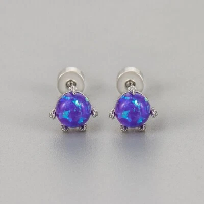Women 925 Silver Plate SCREW BACK Dragon Prong Opal Ball Stud EARRINGS 6mm PE3 - Image 1 of 2