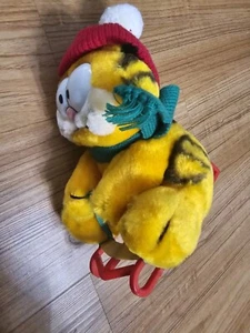 Vintage Garfield Plush Stuffed Animal on Sleigh 1981 Christmas Holiday - Picture 1 of 3