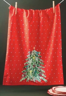 NWT ANTHROPOLOGIE Red Grand Christmas Tree Tea DISH TOWEL Dishtowel - Image 1 of 3