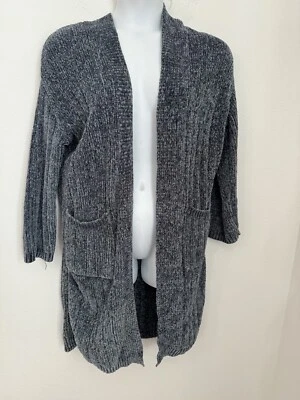 Cárdigan abierto Mystree para mujer talla L verde azulado chenilla suéter bolsillos de línea larga Foto 1 de 4