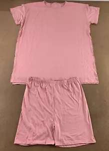 Shein Women's Plus Size 1XL Pink Drop Shoulder Slit Hem Tee & Biker Shorts New - Picture 1 of 12
