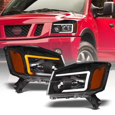 Switchback Sequential For 2004-2015 Nissan Titan Black Headlights w/LED Tube Bar - Image 1 of 4