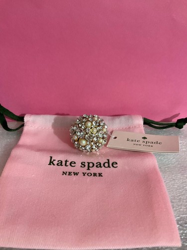 Anello cocktail Kate Spade New York pick a perla nuovo con etichette placcato oro taglia 6
