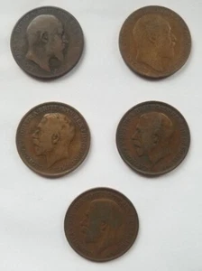 5 Old English penny coins: 1902, 1908, 1912, 1913, 1921 - Picture 1 of 2