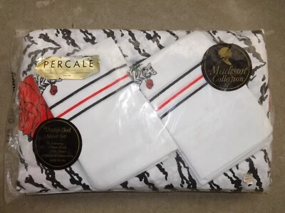 Nuevo Antiguo Stock De Colección Gant Gaither Blanco Azul Ojos Tigre Rosa Tamaño Completo Sábana Foto 1 de 4