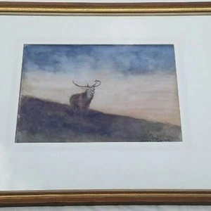 Acquerello con cornice alce firmato - Denis Aldridge - opera originale pittura arte - Foto 1 di 4
