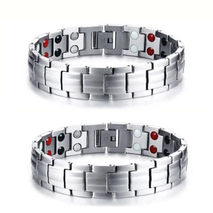 2pcs Men's Wide Stainless Steel Magnetic Therapy Health Bracelet Chain Golf Link - Picture 1 of 9