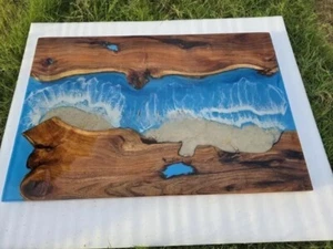 Ocean Epoxy Resin Dining Table Top, Wooden Epoxy Center Table Top Furniture Deco - Picture 1 of 11