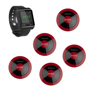 SINGCALL Wireless Restaurant Calling Waiter System 1 Watch, 5 Pagers for Hotel - Zdjęcie 1 z 11