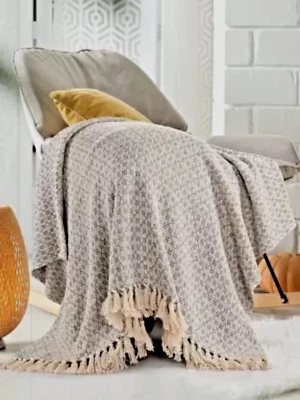 Hand Block Print Cotton Large Sofa Couch Blanket Shawls Wraps Handmade Bed Throw - Image 1 of 4