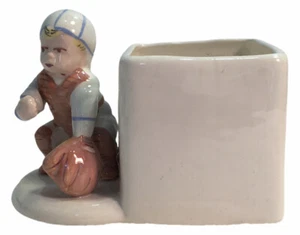 Ceramic Baseball Catcher in Uniform Pen Holder White Blue Uniform - Picture 1 of 12