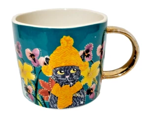 ANTHROPOLOGIE Francesca Kaye Nero FELINE CAT Atelier Tazza Caffè Turchese Teal - Foto 1 di 6