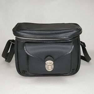Vintage Camera Bag Black Genuine Leather w/ Shoulder Strap Made in Japan