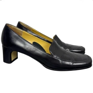 Sesto Meucci Penny Loafers Leather Shoes 10 Block Heel Square Toe Old Money Lux - Picture 1 of 14