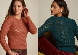 King Louie Alpaca Knit Cardi Yoke Tosca Cardigan Blue Green Blue - Picture 1 of 5