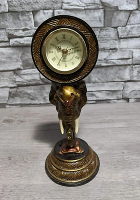 10" Elephant Bust Table Desk Mantel Clock Figurine Statue Decor - Image 1 of 4