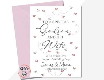 KHAOS AND INK Wedding Day card Godson and Wife, Congratulations wedding card, personalised