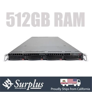 Supermicro 1U Server 2 Xeon Total 36 Cores 512GB DDR4 RAM ECC 4x 10GB-T 3x PCI-E - Picture 1 of 4