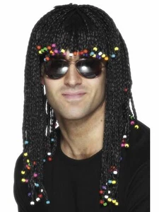 Black Braided Wig Beads Reggae Rasta Jamaican Bob Marley Dreadlocks Costume - Picture 1 of 2