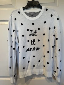 Marled Let It Snow Polka Dot Winter Themed Sweater Balloon Sleeves Size Large - Picture 1 of 7
