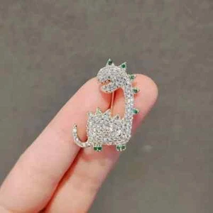 2.00 Ct Round Cut Lab Created Diamond Dinosaur Brooch Pin 14K Yellow Gold Plated - Picture 1 of 5