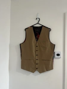 Joe Browns Waistcoat Mens Size 38 Beige Single Breasted Bright Floral Lining - Picture 1 of 9