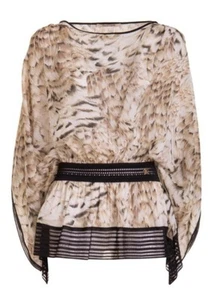 Roberto Cavalli 100% Silk Top, Brown & Beige Print w/Black Accents Sz. 42 (M) - Picture 1 of 8