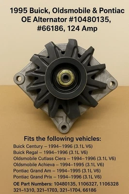 ✅1995 Buick, Oldsmobile & Pontiac OE Alternator #10480135, #66186, 124 Amp - Image 1 of 4