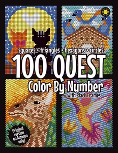 100 QUEST Color by Number: Squares + Triangles + Hexagons + Circles (BLACK Backg - Imagen 1 de 2