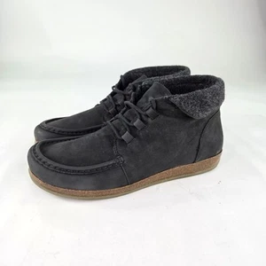 Stegmann Baden Black Leather Chukka Boots US 9 Womens Felt Lined Moc Toe Bootie - Picture 1 of 13