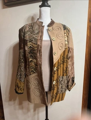 Винтажный индиго Moon куртка женщин S коричневый бархат пэчворк богемное Artsy фестиваль - Изображение 1 из 4