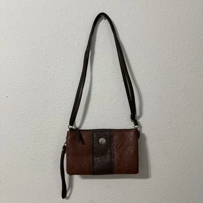 Bolso Bandolera Stone Mountain Dos Tonos Cuero Marrón Cartera de Hombro Muñequera Foto 1 de 4