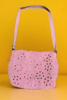 Old Navy Y2K Retro Denim Blush Pink Studded Large Boho Hobo Crossbody Purse - Image 1 of 4
