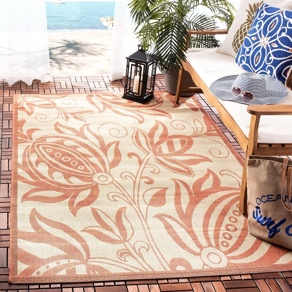 Washable Rug Outdoor Courtyard Collection - 2'7" x 5', Natural & Terracotta, ... - Image 1 of 4