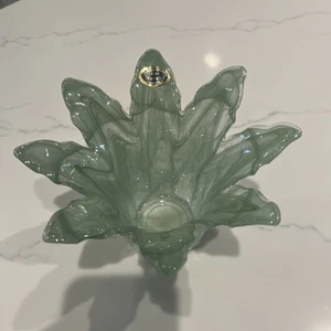 Vintage Green Murano Art Glass Votive Candle Vase Lavorazione Italy With Sticker - Picture 1 of 8