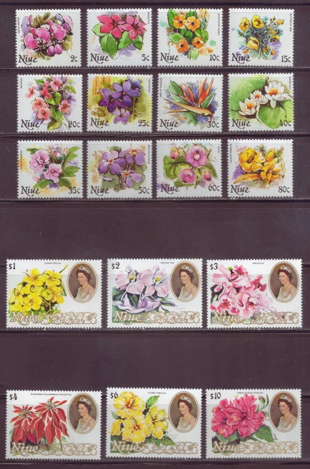 纽埃,30 件套,鲜花和伊丽莎白女王,全新邮票,1981 年 — 第 1/1 张图片