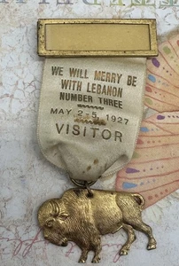 1927 ROYAL ANTEDILUVIAN ORDER OF BUFFALOES ? VISITOR BADGE/PIN WE WILL MERRY BE - Picture 1 of 4