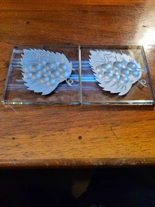 2 STÜCK GEÄTZTE BLÄTTER AUF MASSIVEM GESCHLIFFENEM GLAS, IDEAL FÜR BRIEFBESCHWERER - Bild 1 von 2