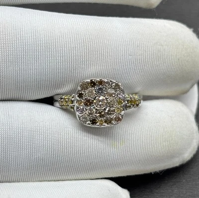 Cushion Shape Natural Diamond Cluster Ring Anniversary Gift 925 Sterling Silver - Image 1 of 4
