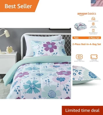 Enchanting Twin Size Kids' Comforter Set - Soft Floral Design in Bluish Pink - Image 1 of 4
