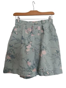 Lauren Ralph Lauren 100% Linen Floral Shorts 8P Petite High Waist GreenPinkRoses - Picture 1 of 11