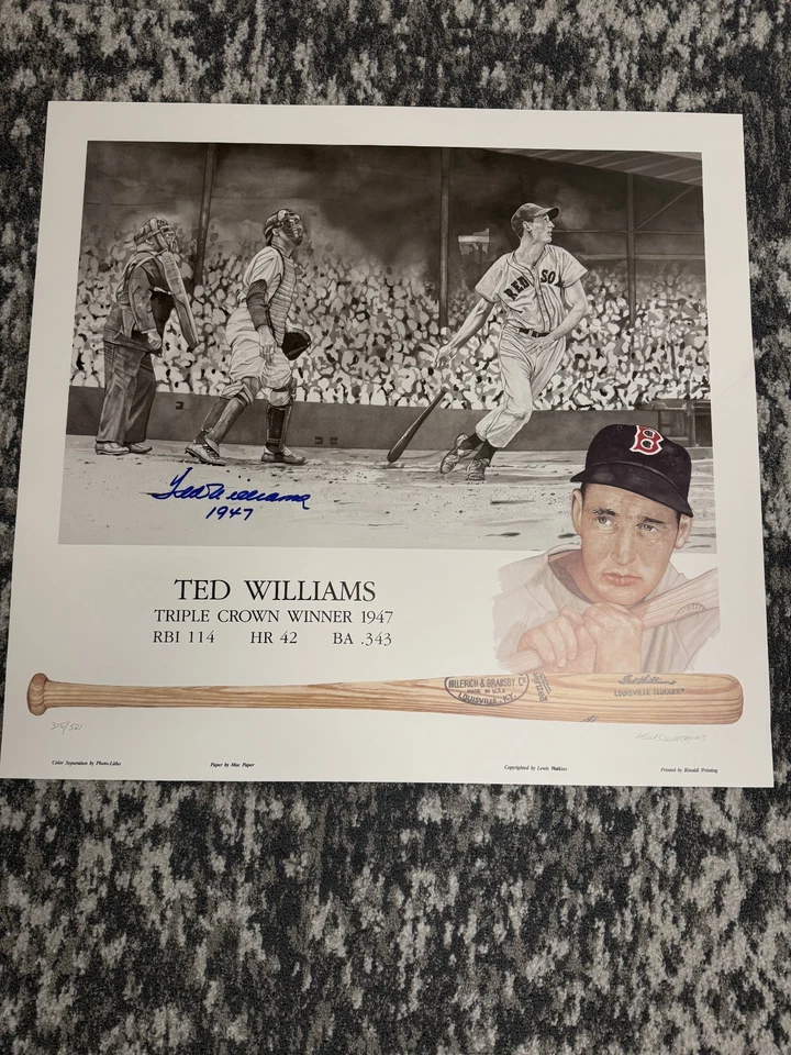 Ted Williams Lithograph Triple Crown #315/521 Signed  - Image 1 of 1