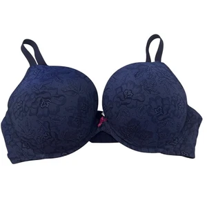 Cacique Boost Plunge Womens Bra 42DD Navy Blue Floral Lace Padded Underwire - Picture 1 of 19