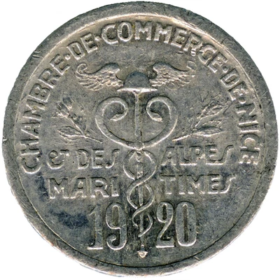 #☆ FRANCE 1920 ☆ 5 CENTS • CHAMBRE COMMERCE NICE • FRENCH EMERGENCY COIN ☆C9361 — 第 1/4 张图片