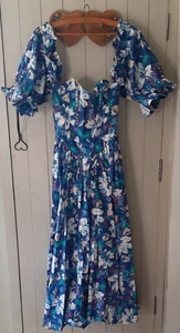DROOPY & BROWNS UK 10 32" Bust Floral 80s Dress 100% Cotton 26" Waist VinTagE - Picture 1 of 13