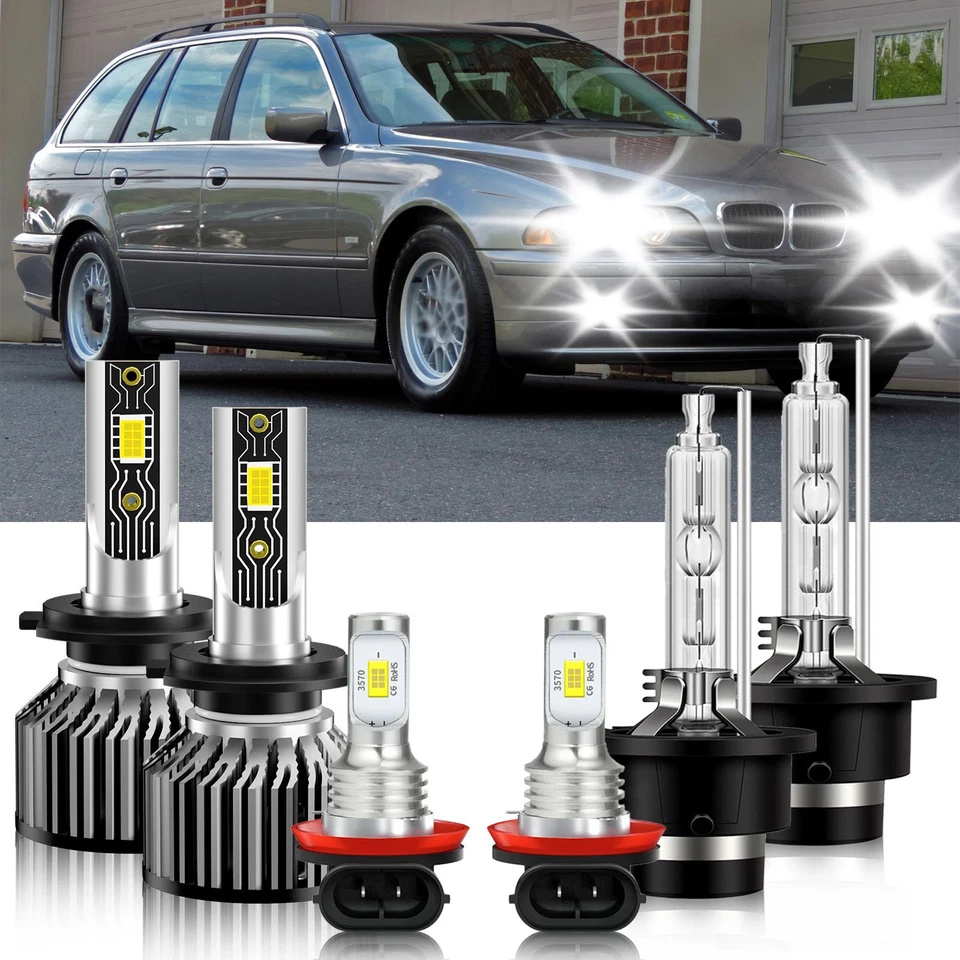 For BMW 525i 2001-2003 H7 D2S H11 LED HID Headlight+Fog Light Bulbs white 6500K - Image 1 of 4