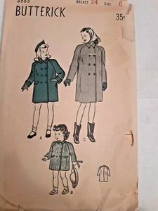 Box Coat Jacket Butterick Sewing Pattern 3983 VTG 40s Girls 6 Double Breasted - Picture 1 of 5
