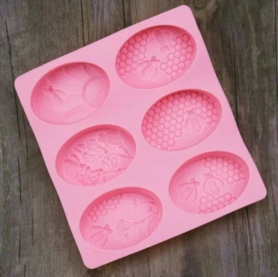 6-Cavity Flower Silicone Bee Oval Mould, Soap Cake DIY Chocolate Handmade Mould - Image 1 of 3