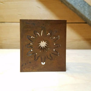 Rustic Sun Motif Metal Candle Holder Brown Rectangle Swanky Barn - Picture 1 of 12